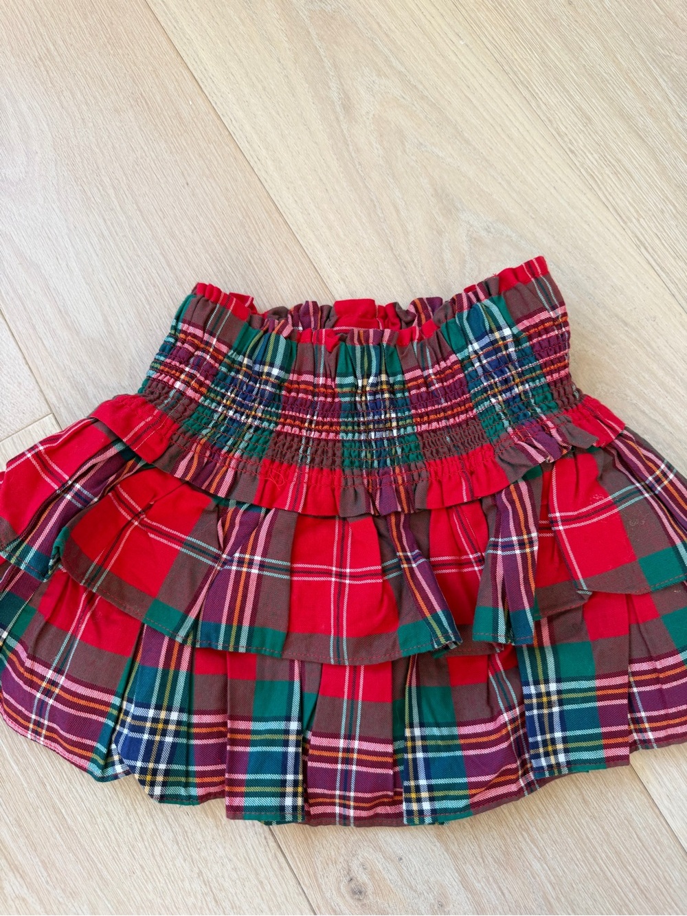 Janie and Jack Red Green Plaid Tiered Ruffle Mini Skirt